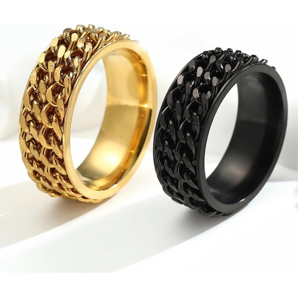NWT No Label Men’s and Women’s Gold and Black Spinner Ring Set